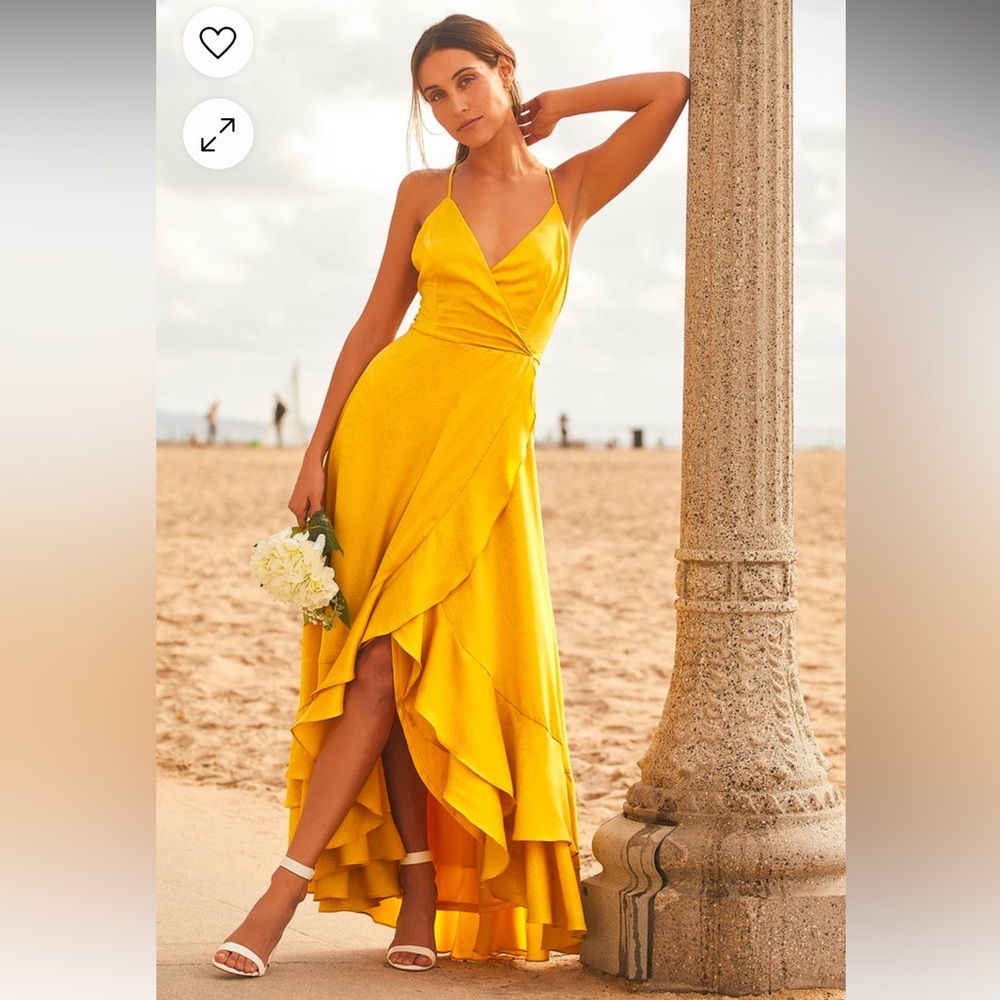 Lulus In Love Forever Mustard Yellow Satin Lace-Up High-Low Maxi Dress